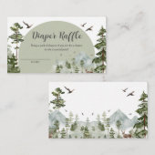 男の子の松の木の森の赤ちゃんシャワーおむつラッフル エンクロージャーカード (正面/裏面)