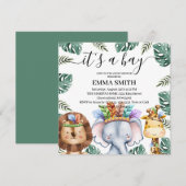 男の子の森の動物のジャングル 赤ちゃん歓迎会 招待状 (正面/裏面)