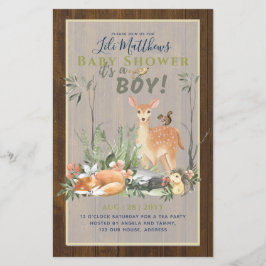 男の子の森の動物の森のベビーシャワー招待状 チラシ