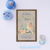 男の子の森の動物の森のベビーシャワー招待状 チラシ (シングル)