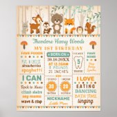 男の子の森の誕生日統計 1歳の誕生日マイルストーン ポスター (正面)