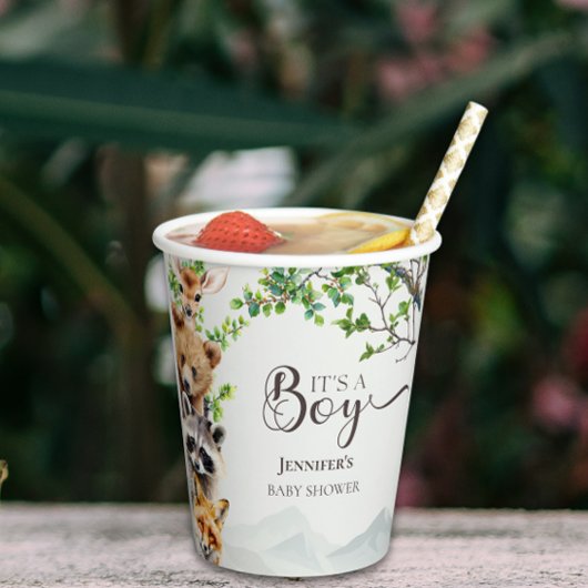 男の子の森の野生生物ベビーシャワーパーティー 紙コップ