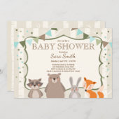 男の子の森林ベビーシャワーの招待動物の森林 招待状 (正面/裏面)