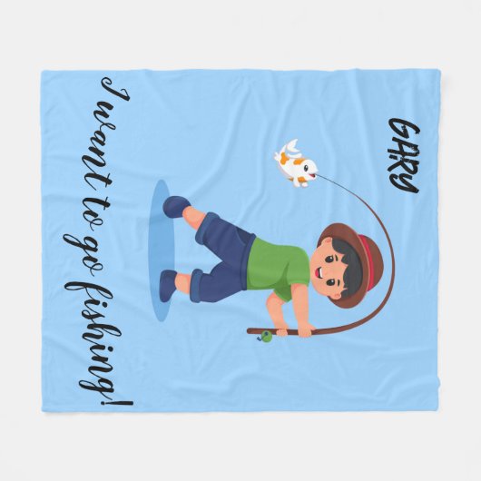男の子の毛布を魚釣りに行きたい フリースブランケット (正面(横))