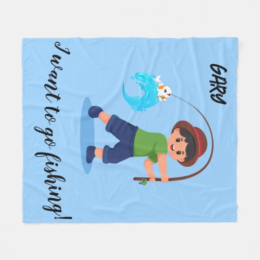 男の子の毛布を魚釣りに行きたい フリースブランケット (正面(横))