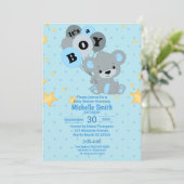 男の子の気球かわいい水色 招待状 (スタンド正面)