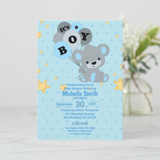 男の子の気球かわいい水色 招待状 (スタンド正面)