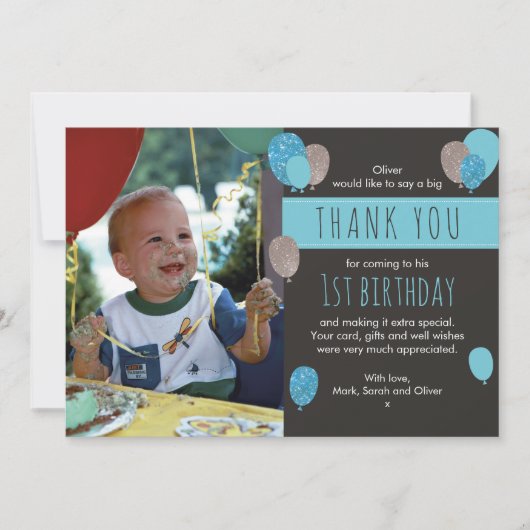 男の子の気球の誕生日のサンキューカード サンキューカード (正面)