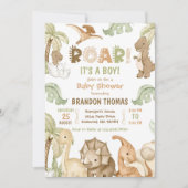 男の子の水彩恐竜の赤ちゃんシャワー 招待状 (正面)