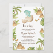 男の子の水彩恐竜の赤ちゃんシャワー 招待状 (正面)