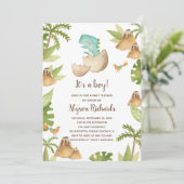 男の子の水彩恐竜の赤ちゃんシャワー 招待状 (スタンド正面)