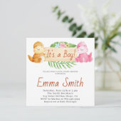 男の子の水彩恐竜の赤ちゃんシャワー 招待状 (スタンド正面)