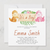 男の子の水彩恐竜の赤ちゃんシャワー 招待状 (正面)