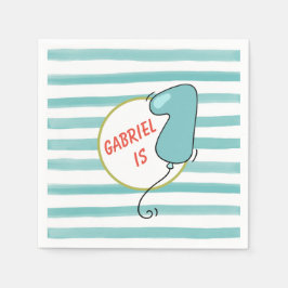 男の子の水彩気球をテーマにした1歳の誕生日 スタンダードカクテルナプキン