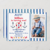 男の子の水彩画の航海のな誕生日のパーティの招待状 招待状 (正面/裏面)