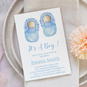 男の子の水色かわいいベビーシューズ赤ちゃんシャワー 招待状