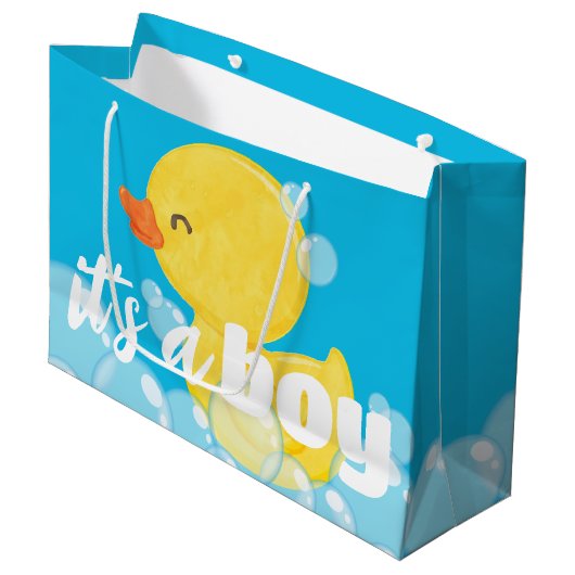 男の子の水色のゴムダッキー（アヒルちゃん） ラージペーパーバッグ (正面アングル)