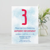 男の子の水色キッズブルー3日の誕生日 招待状 (スタンド正面)