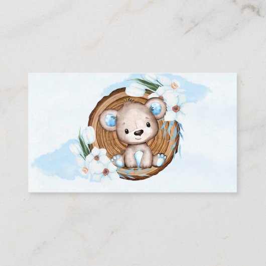 男の子の水色テディベアおむつラッフル 名刺 (裏面)