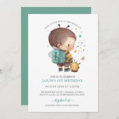 男の子の水色1番目の誕生日I 招待状 (正面/裏面)