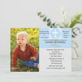 男の子の洗礼の招待状の青い写真カード 招待状 (スタンド正面)