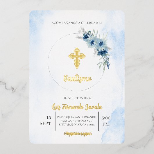 男の子の洗礼への招待状 箔招待状 (正面)