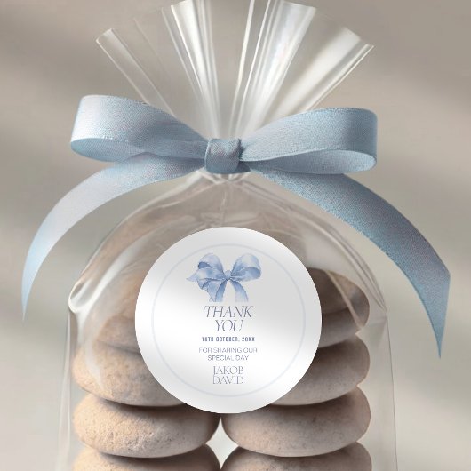 男の子の洗礼感謝ステッカー – 青いリボン ラウンドシール