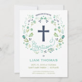 男の子の洗礼招待状（十字架付き）- オーダーメイド 招待状 (正面)