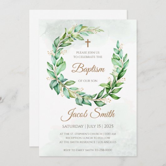 男の子の洗礼招待状 & 洗礼招待状 招待状 (正面/裏面)