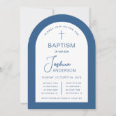 男の子の洗礼 アーチ 青 白 キリスト教式誕生  招待状 (正面)