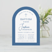 男の子の洗礼 アーチ 青 白 キリスト教式誕生  招待状 (スタンド正面)