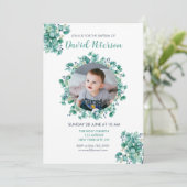 男の子の洗礼 花のターコイズブルー リング 招待状 (スタンド正面)