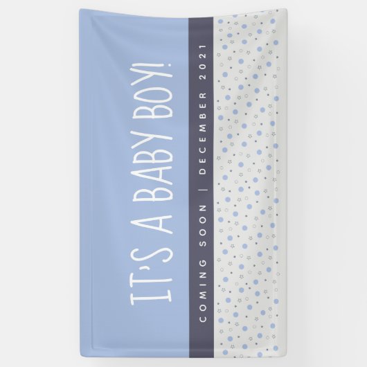 男の子の淡い青のベビー、性別表現  横断幕 (縦)