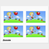 男の子の漫画のイラストレーショントマトを蹴る。 長方形シール (シート)