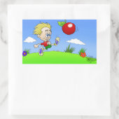 男の子の漫画のイラストレーショントマトを蹴る。 長方形シール (バッグ)