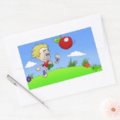 男の子の漫画のイラストレーショントマトを蹴る。 長方形シール (封筒)