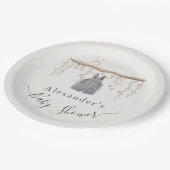 男の子の灰色の服ユーカリの赤ちゃんシャワー ペーパープレート (アングル)