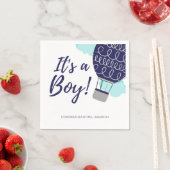 男の子の熱気球ブルーベイビーシャワー スタンダードカクテルナプキン (インサイチュ)