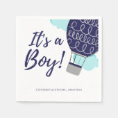 男の子の熱気球ブルーベイビーシャワー スタンダードカクテルナプキン (正面)