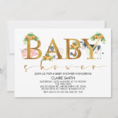 男の子の牧場の動物の言葉のベビーシャワー招待状 招待状 (正面)