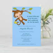 男の子の猿のベビーシャワーの招待状　青　MM2 招待状 (スタンド正面)