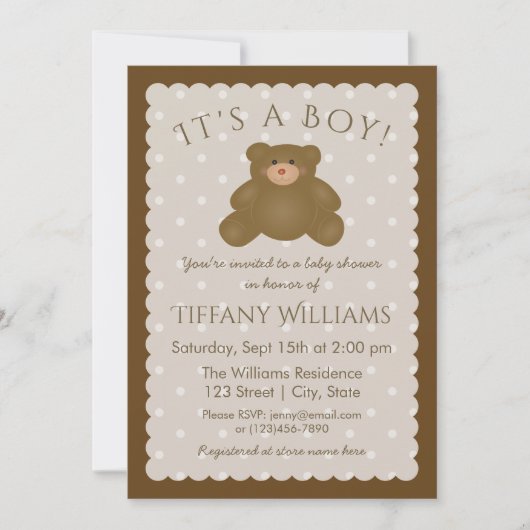男の子の白熊エレガント赤ちゃんシャワー 招待状 (正面)