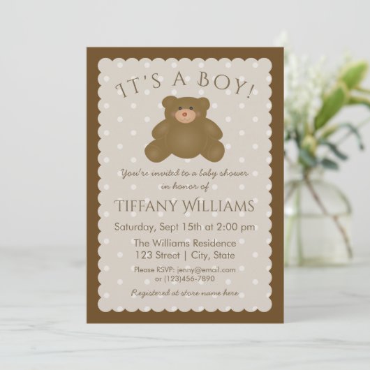 男の子の白熊エレガント赤ちゃんシャワー 招待状 (スタンド正面)