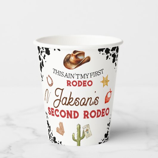 男の子の私の2番目のロデオカウボーイ2番目の誕生日 紙コップ (正面)