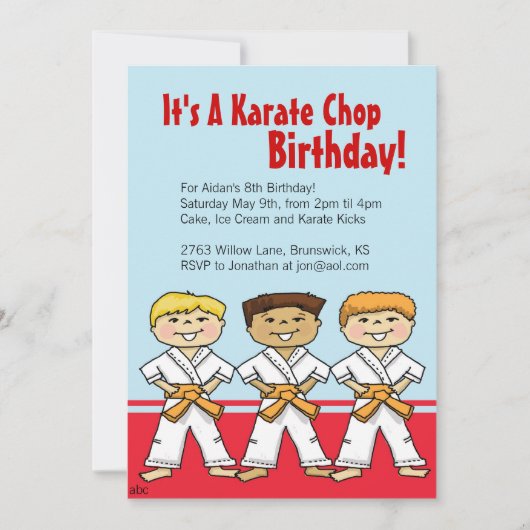男の子の空手のチョップのパーティの招待状 招待状 (正面)