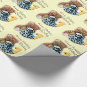 男の子の第1誕生日のテディー・ベアのパターン(の模様が)あるな覆いをからかいます ラッピングペーパー (角)