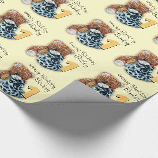 男の子の第1誕生日のテディー・ベアのパターン(の模様が)あるな覆いをからかいます ラッピングペーパー (角)