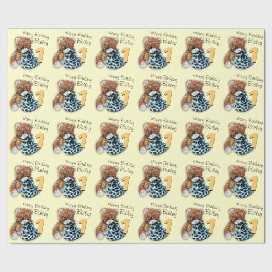 男の子の第1誕生日のテディー・ベアのパターン(の模様が)あるな覆いをからかいます ラッピングペーパー (フラット)