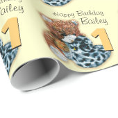 男の子の第1誕生日のテディー・ベアのパターン(の模様が)あるな覆いをからかいます ラッピングペーパー (ロールコーナー)