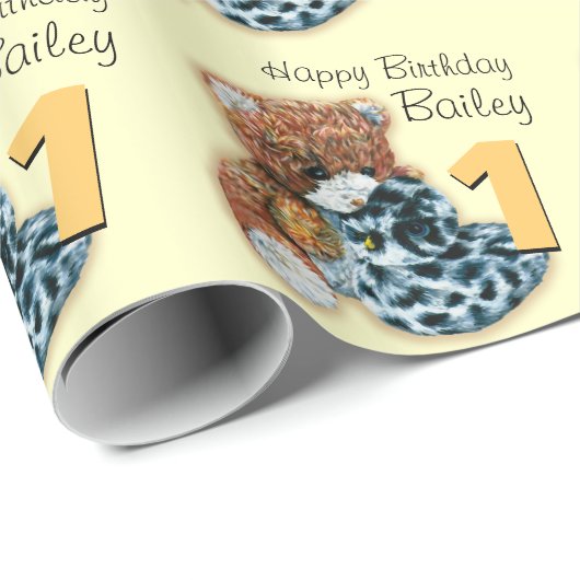 男の子の第1誕生日のテディー・ベアのパターン(の模様が)あるな覆いをからかいます ラッピングペーパー (ロールコーナー)